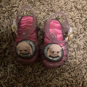 Mini Melissa Pig Jelly Sandals Infant Size 5 Clear Ankle Straps Clear Sparkly